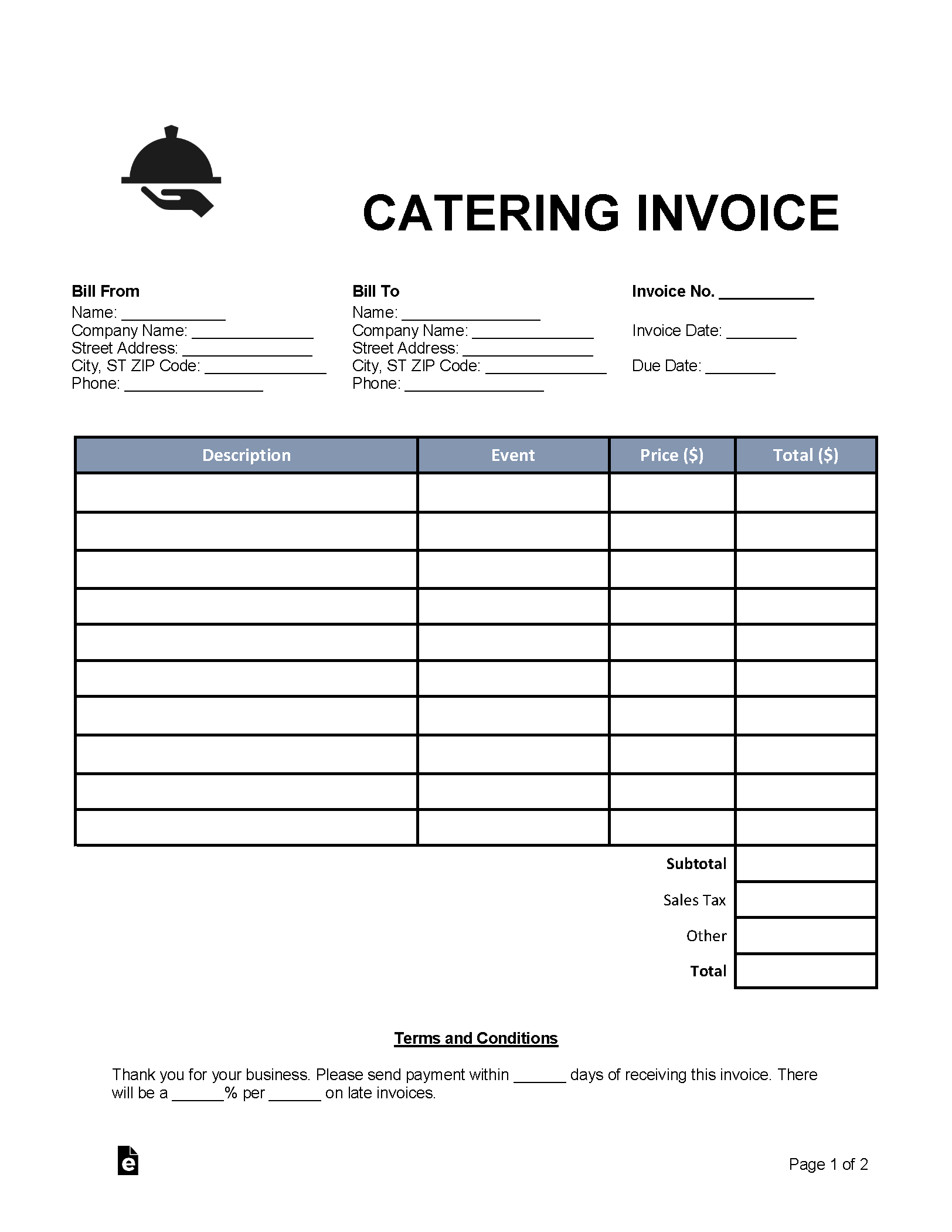 Free Catering Invoice Template PDF Word EForms