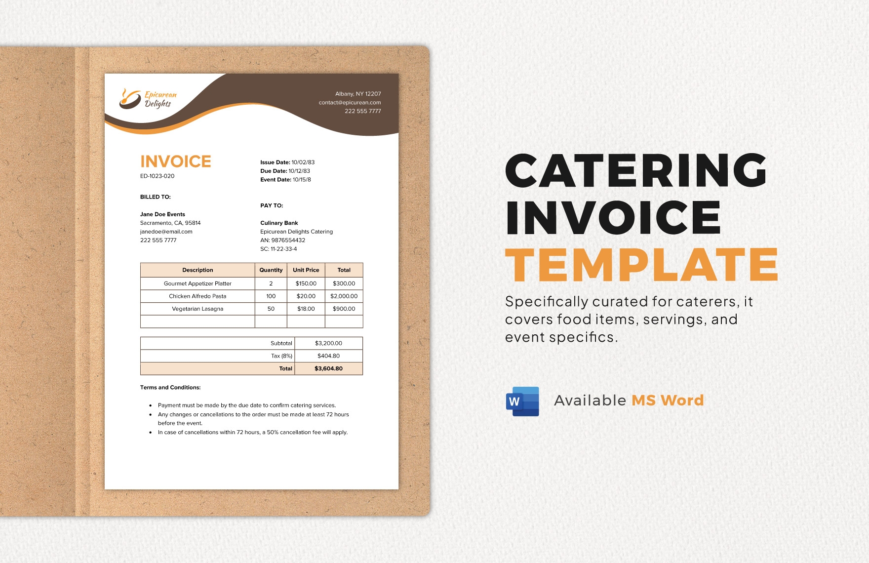 Free Catering Invoice Templates Editable And Printable