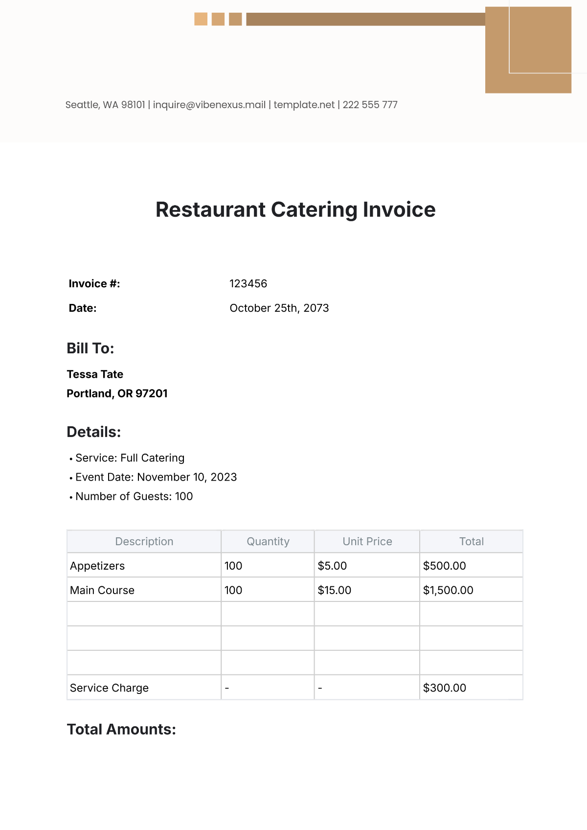 Free Catering Invoice Templates Editable And Printable