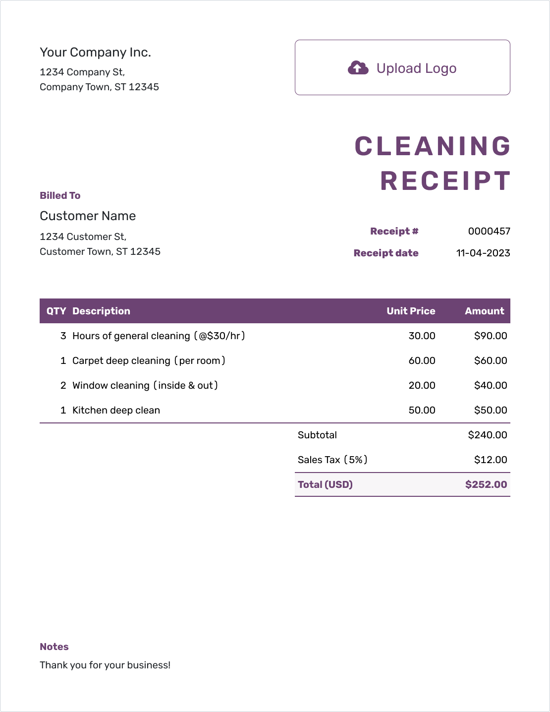 Free Cleaning Receipt Template Docelf