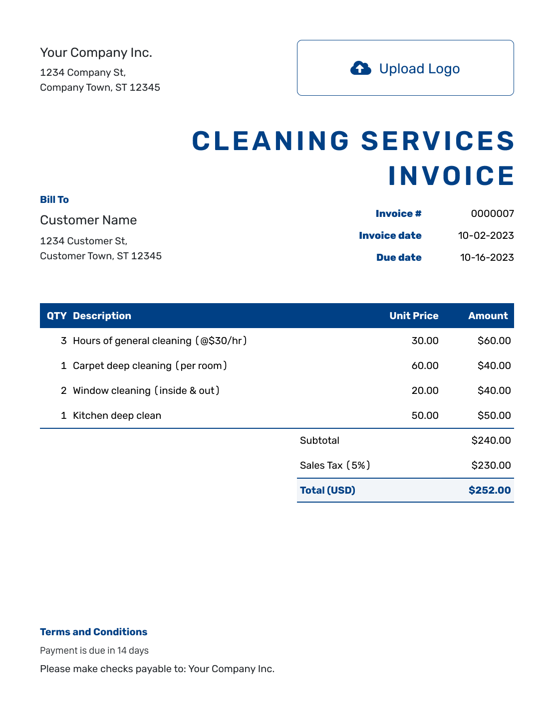 Free Cleaning Services Invoice Template Docelf