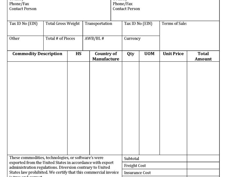 Free Commercial Invoice Templates Excel Word PDF