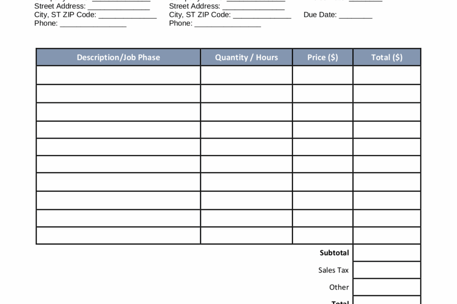 Free Construction Invoice Template PDF Word EForms