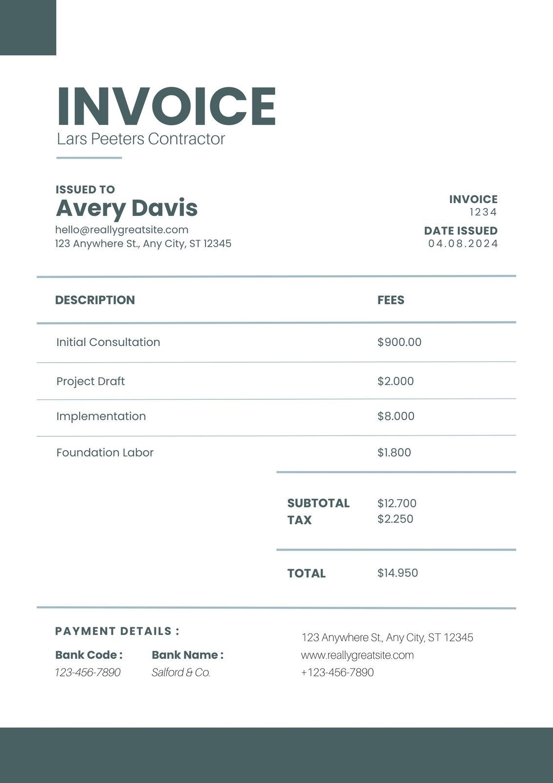 Free Contractor Invoice Templates To Edit And Print Canva