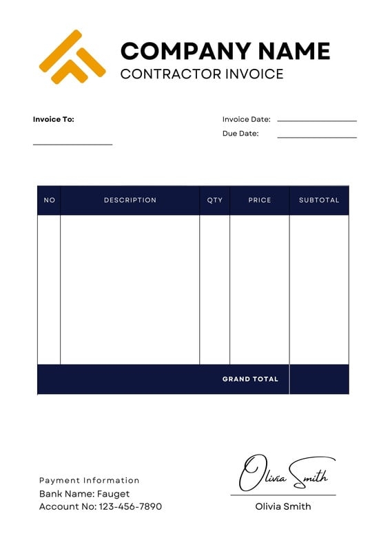Free Contractor Invoice Templates To Edit And Print Canva