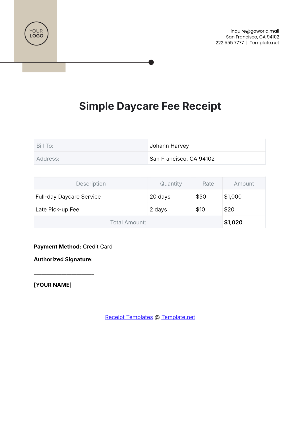 Free Daycare Receipt Templates Editable And Printable