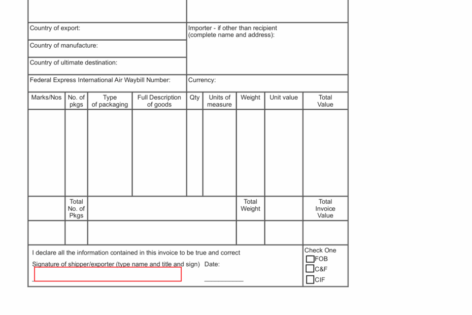 Free FedEx Commercial Invoice Template PDF EForms