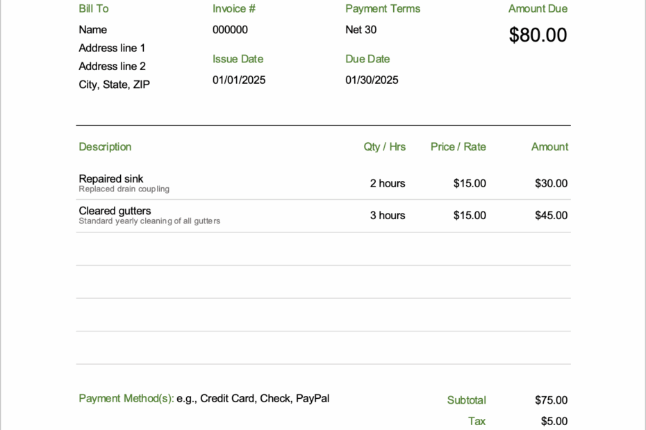 Free Handyman Invoice Template PDF WORD EXCEL