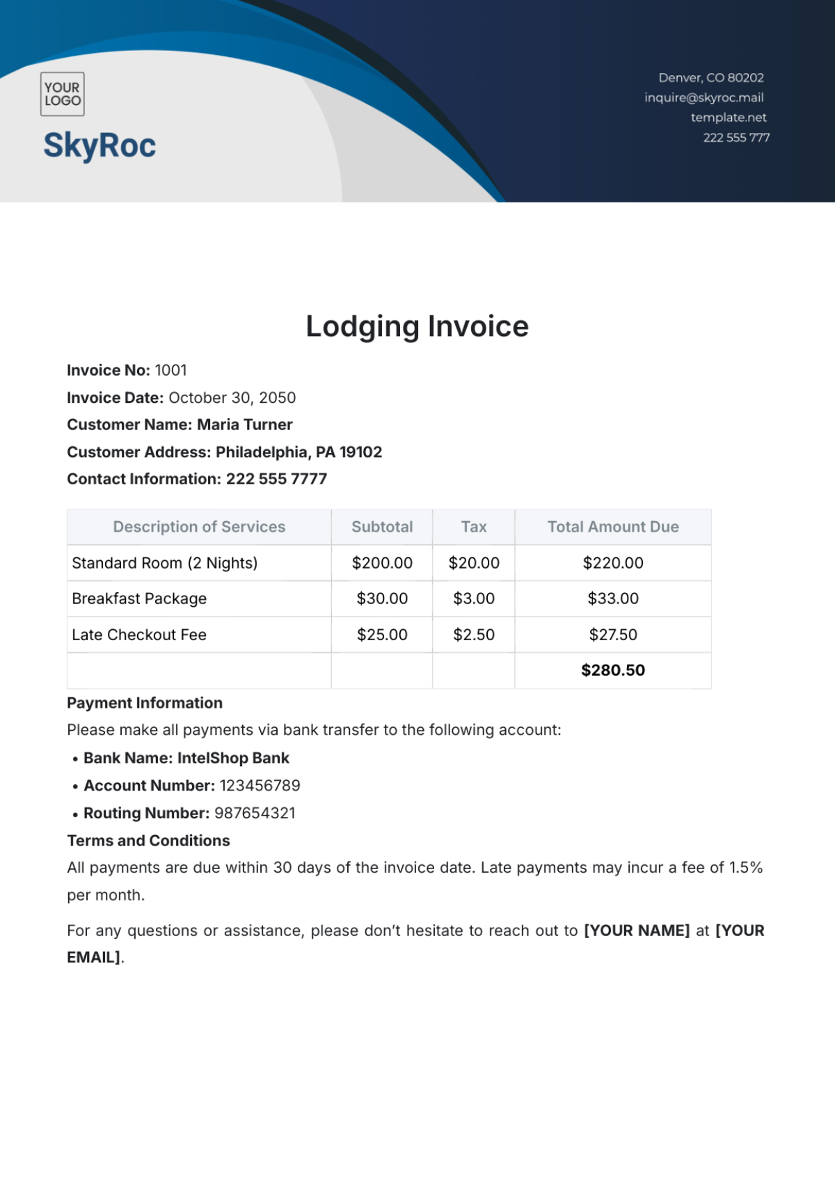 Free Hotel Invoice Templates Editable And Printable