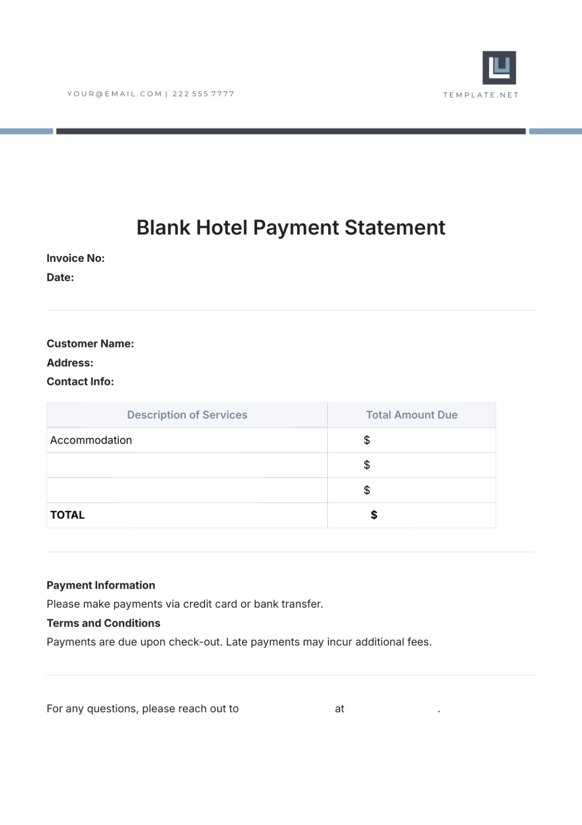 Free Hotel Invoice Templates Editable And Printable