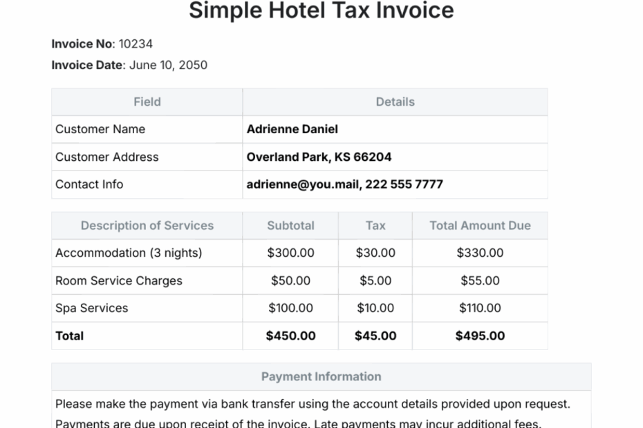 Free Hotel Invoice Templates Editable And Printable