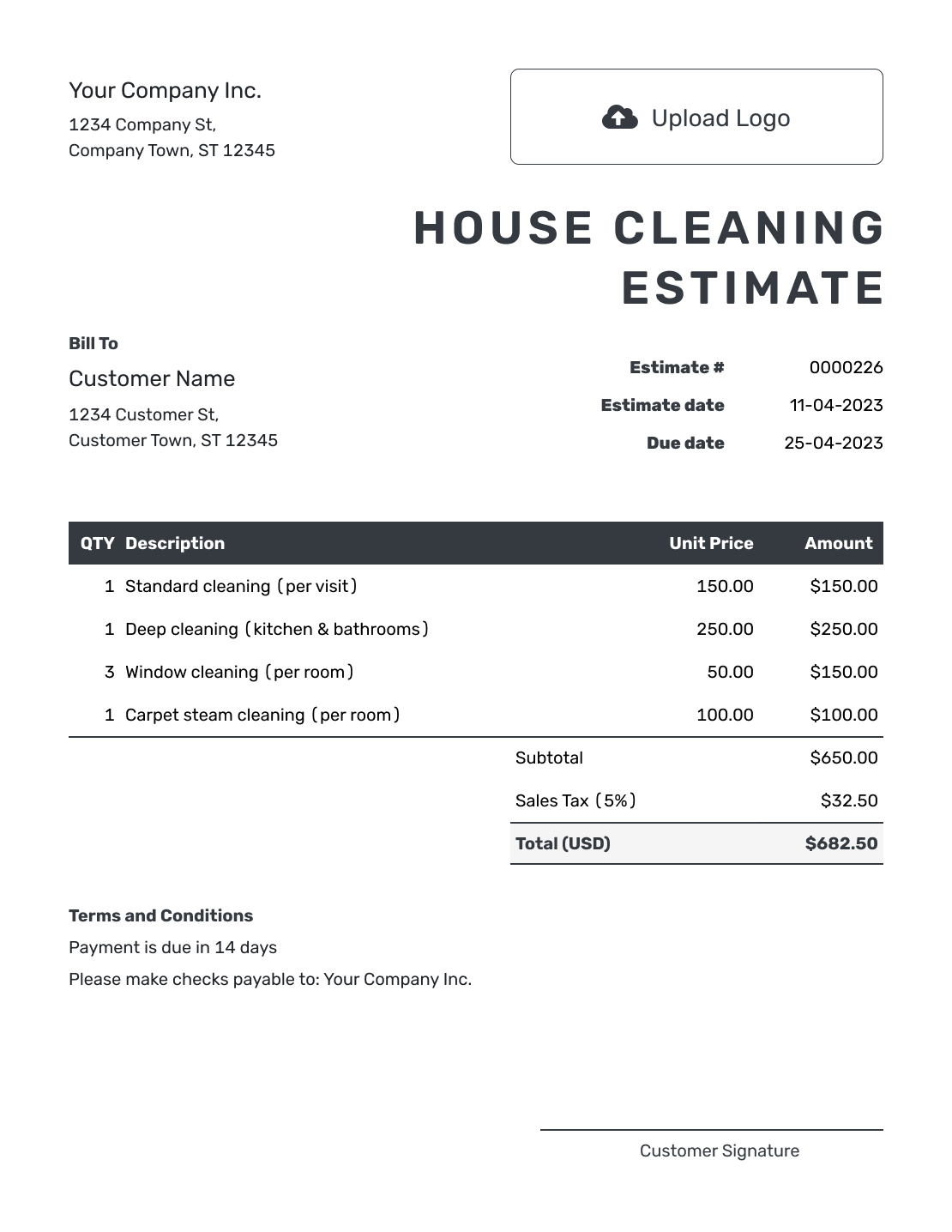Free House Cleaning Estimate Template Docelf