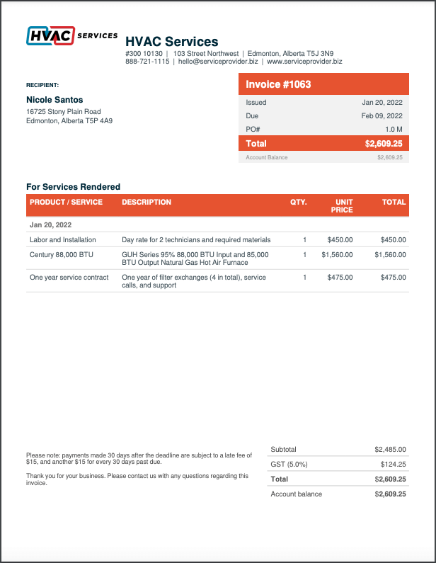 Free Hvac Invoice Pdf