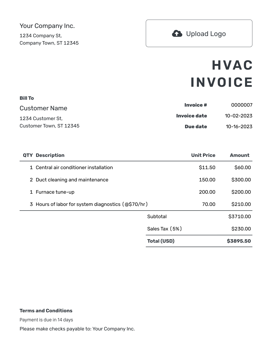 Free HVAC Invoice Template Docelf