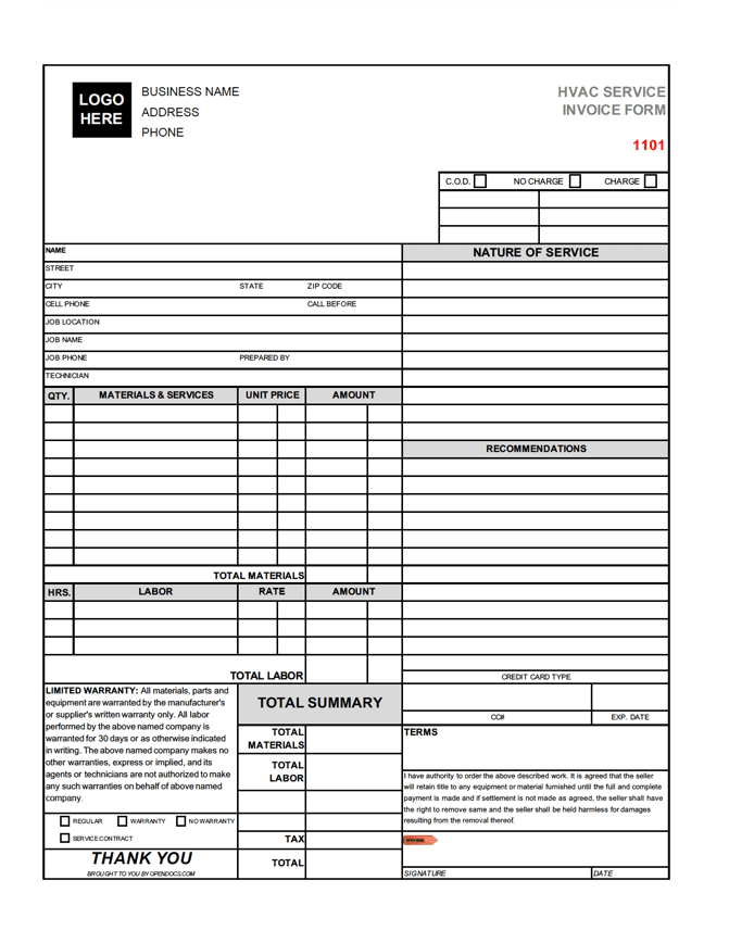 Free Hvac Invoice Template Download FREE PRINTABLE TEMPLATES