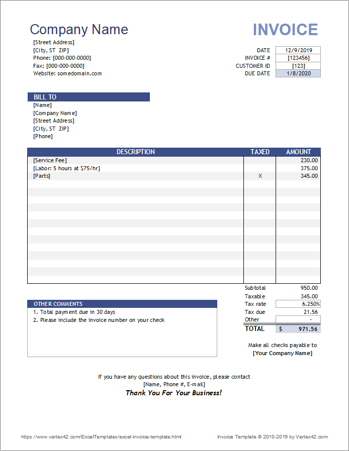 Free Invoice Template For Excel
