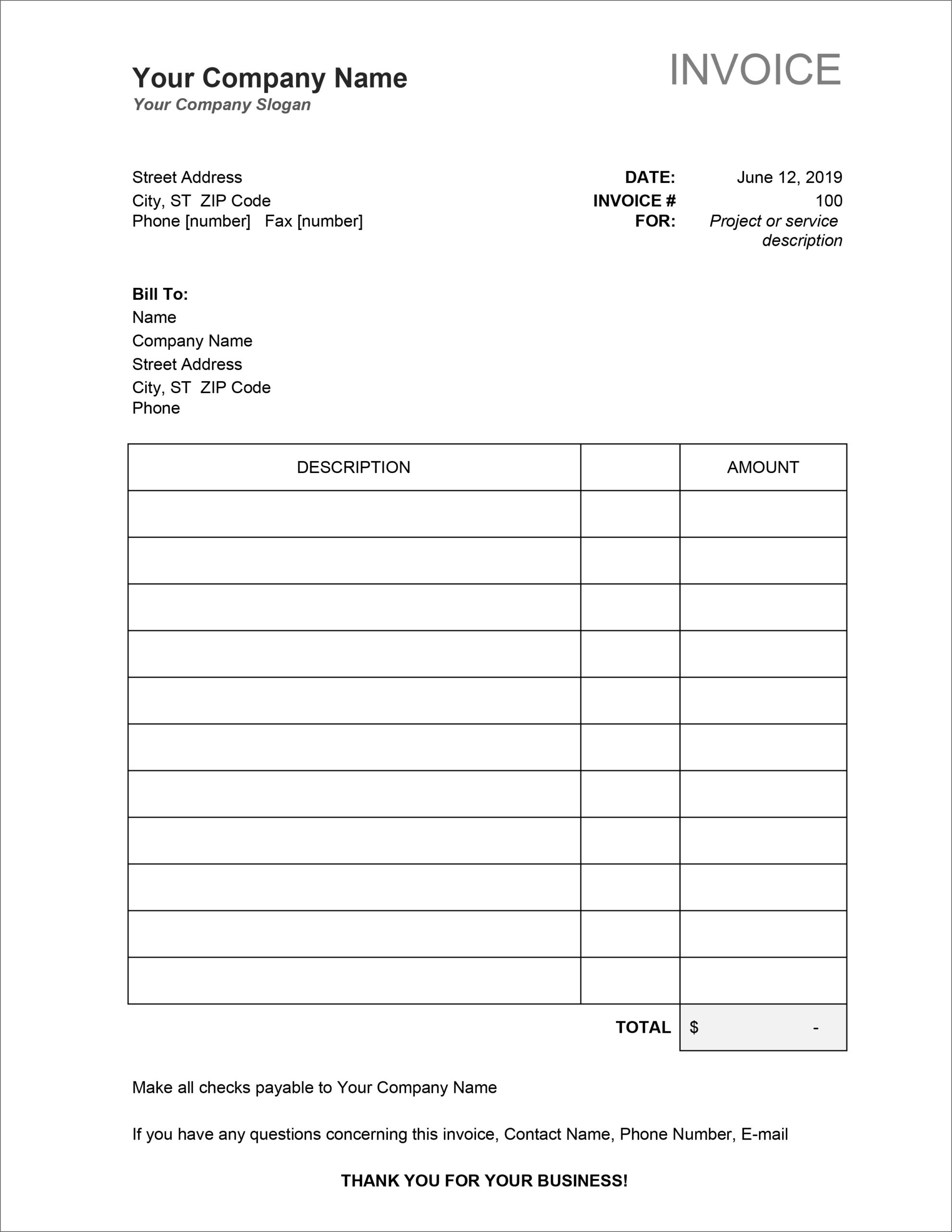 Free Invoice Template Printable