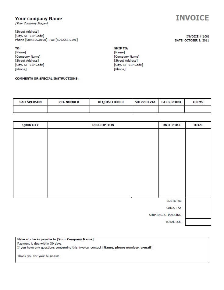 Free Invoice Templates For Word Excel Open Office InvoiceBerry