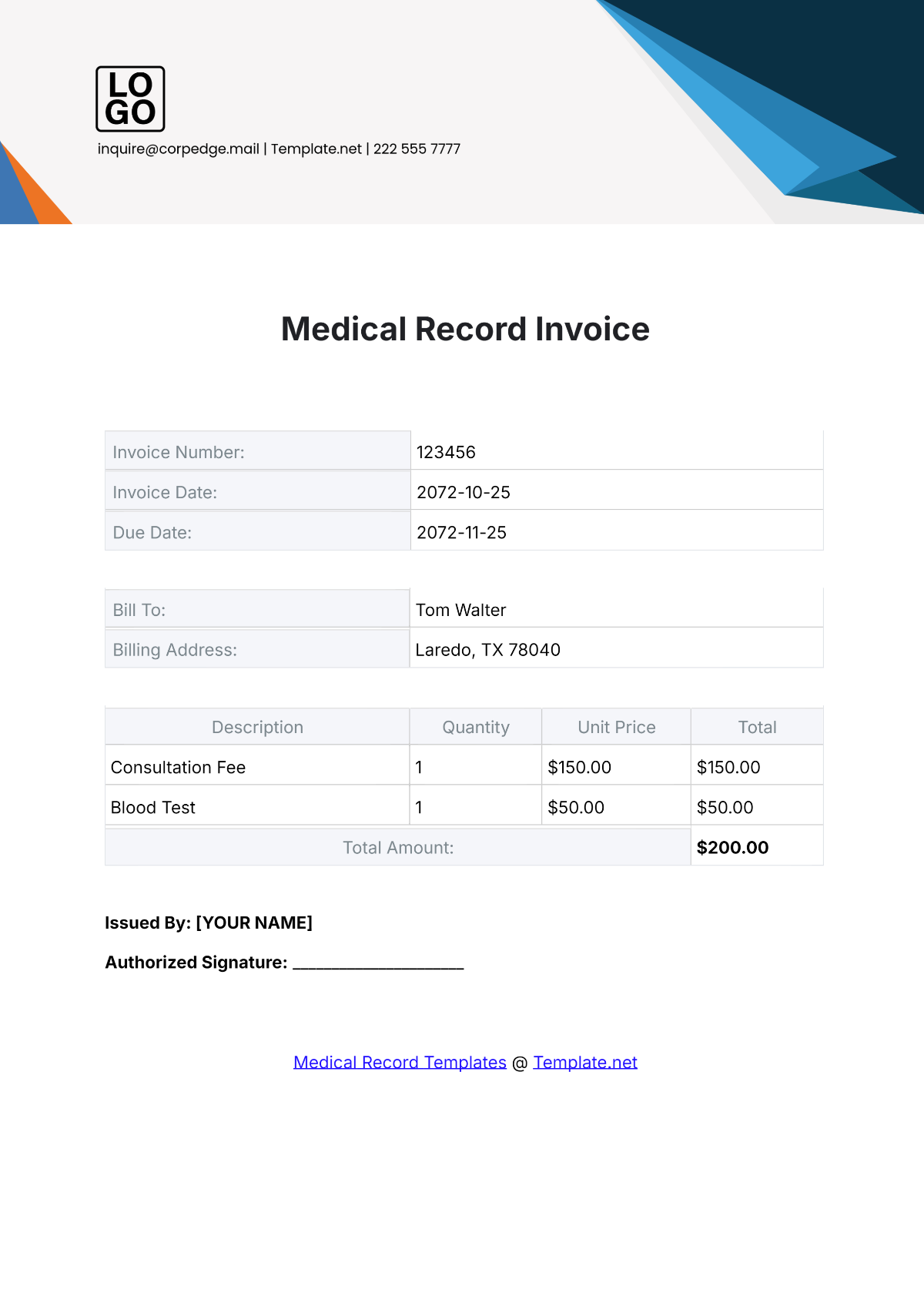 Free Medical Invoice Templates Editable And Printable