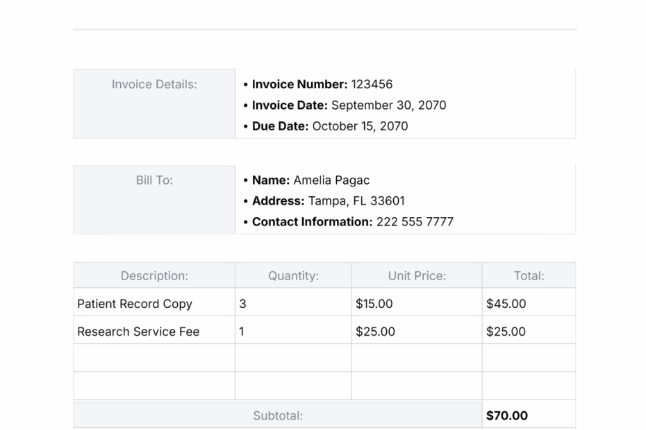Free Medical Records Invoice Template Free Printable