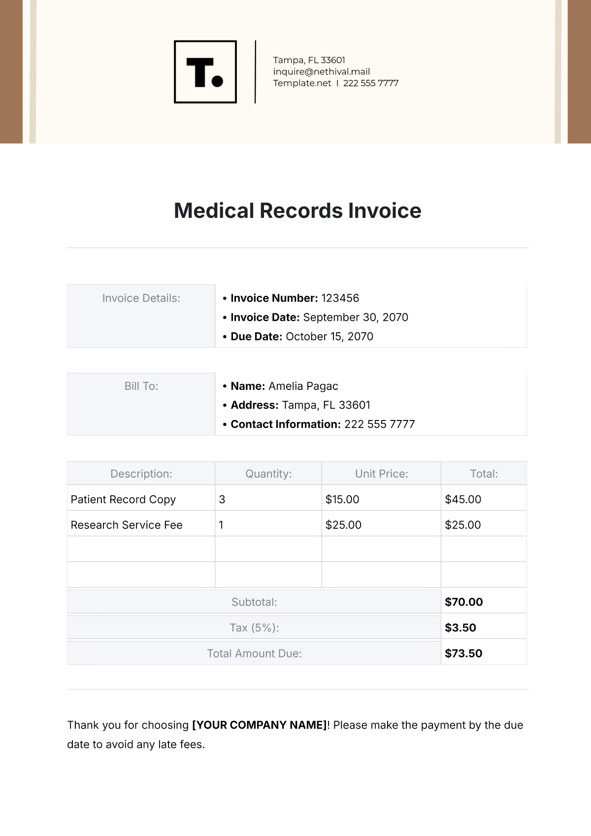 Free Medical Records Invoice Template To Edit Online