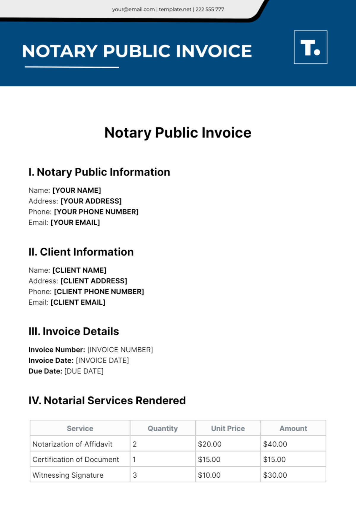 Free Notary Public Invoice Template To Edit Online
