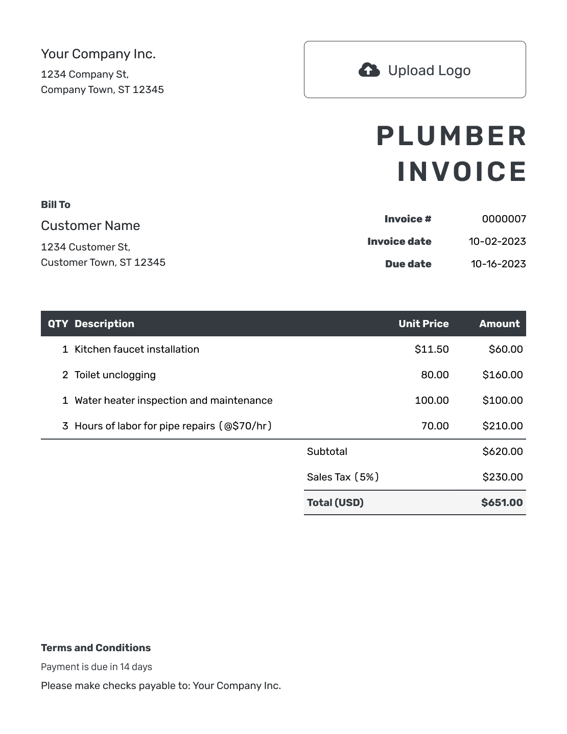 Free Plumber Invoice Template Docelf