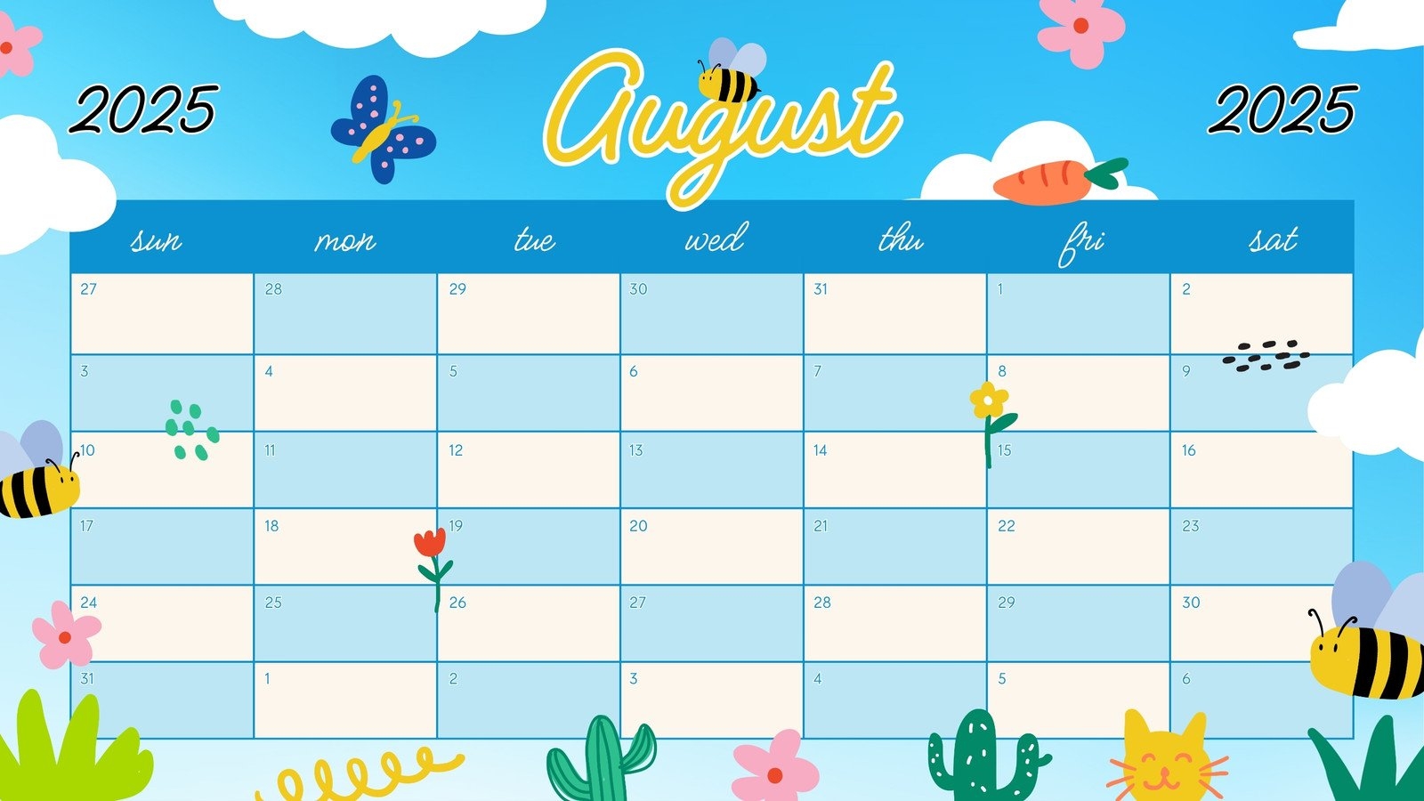 Free Printable August 2025 Calendar Templates Canva