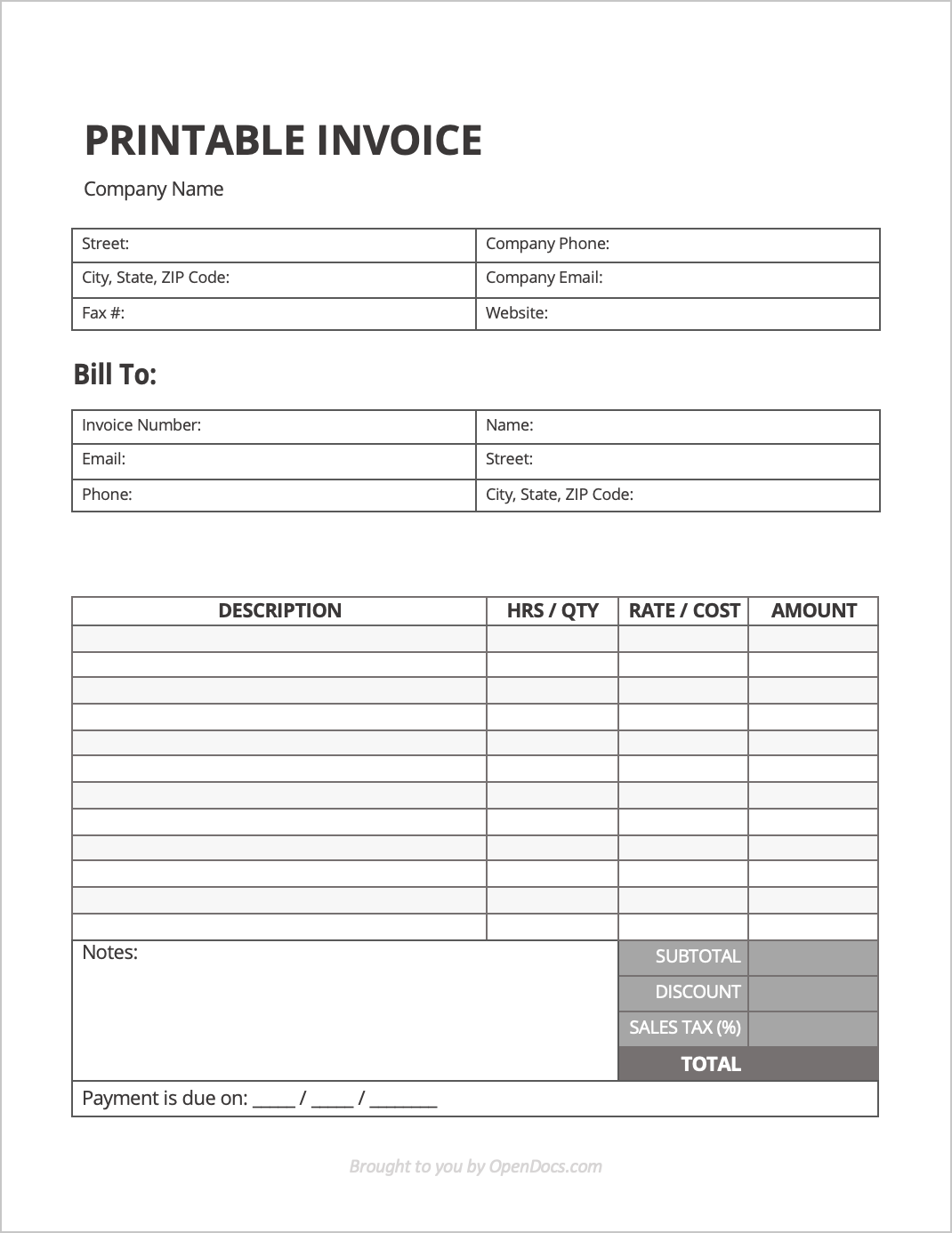 Free Printable Blank Invoice Forms For Wordperfect Printable Forms Free Printable Blank Invoice Forms For Wordperfect Printable Forms