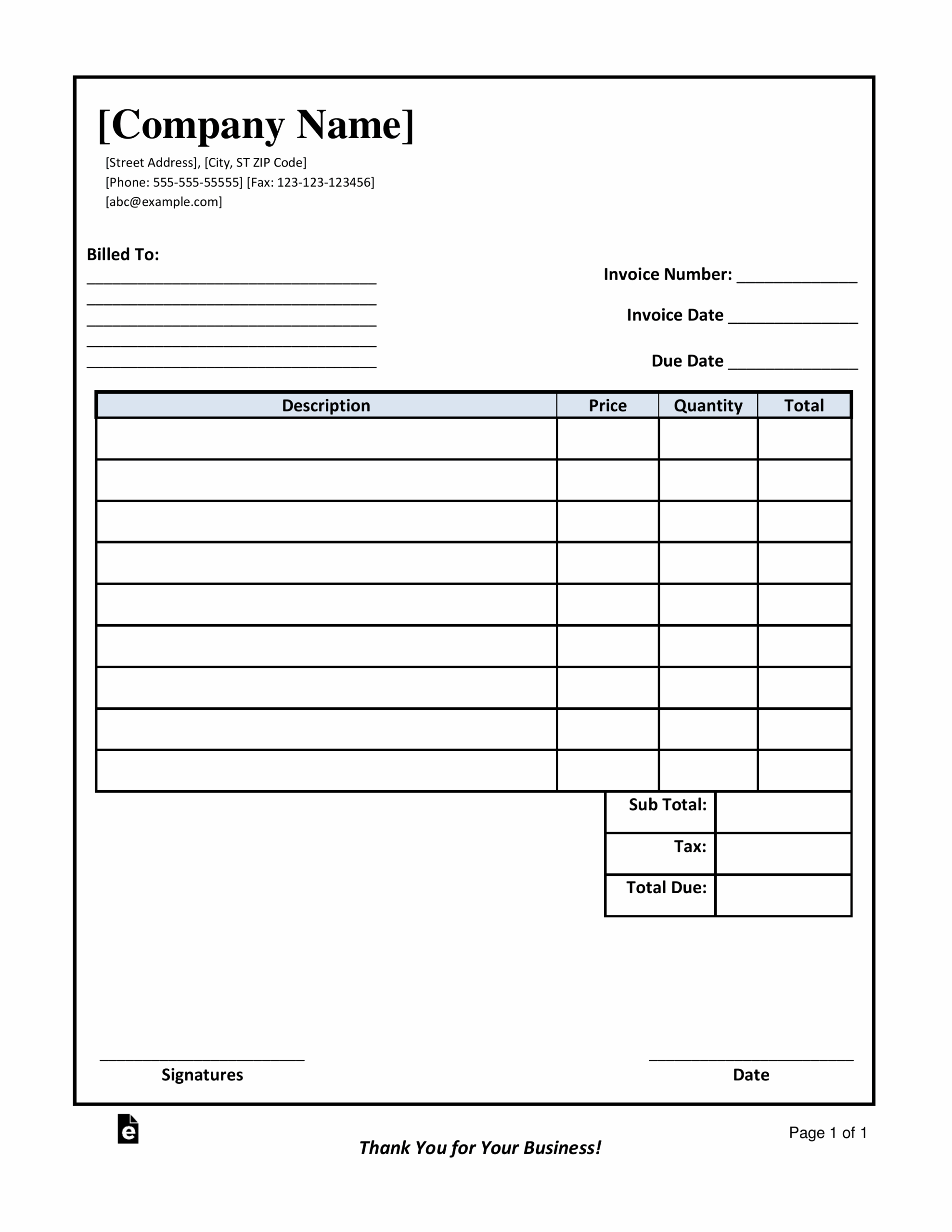 Free Printable Blank Invoice Templates Free Printable Blank Invoice Templates
