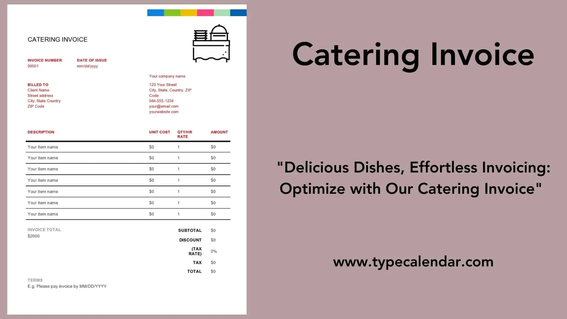 Free Printable Catering Invoice Templates Excel PDF Word 