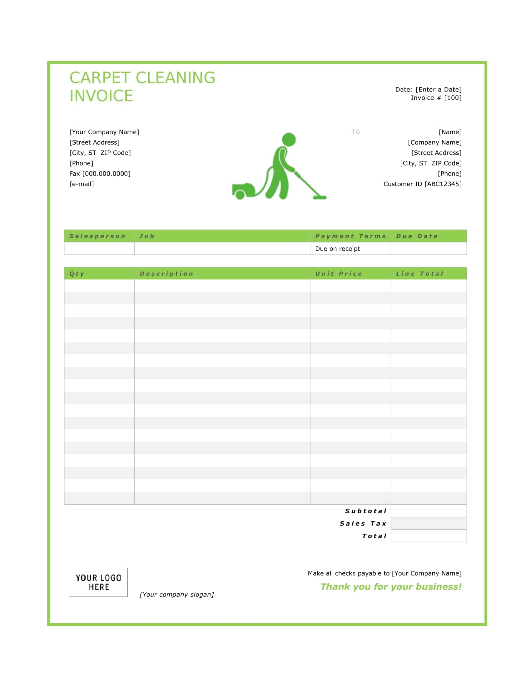 Free Printable Cleaning Invoice Templates Word Excel 