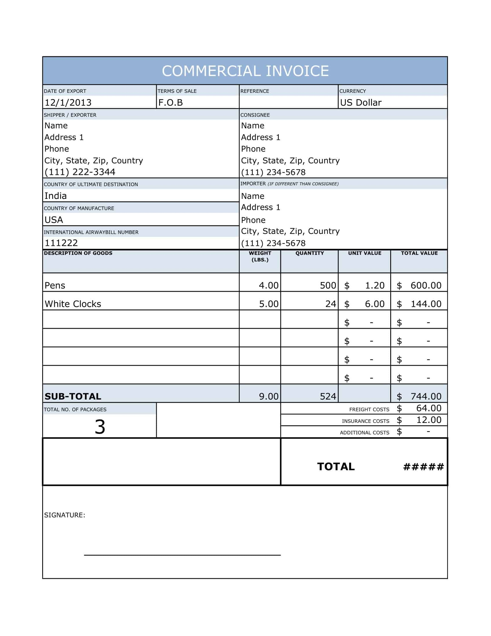 Free Printable Commercial Invoice Templates Word PDF Excel 