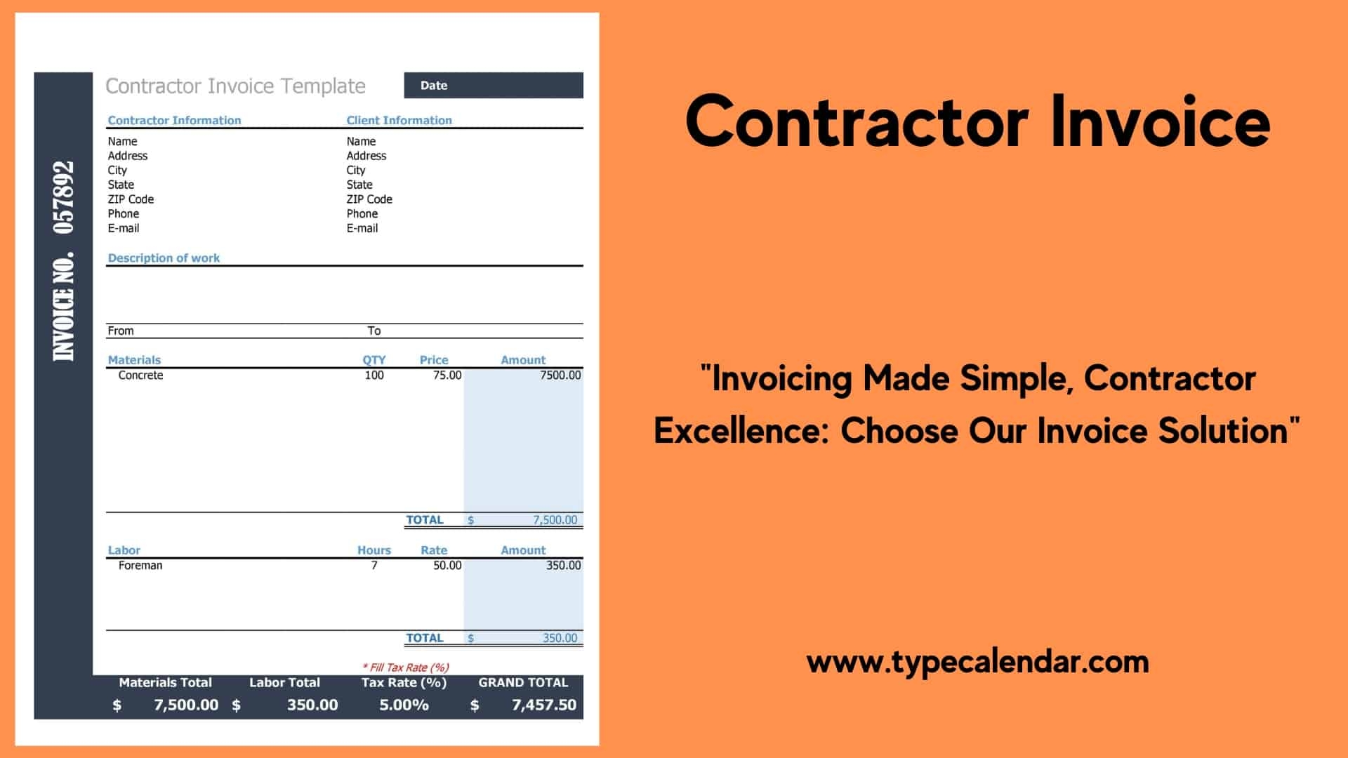 Free Printable Contractor Invoice Templates PDF Word Excel Download