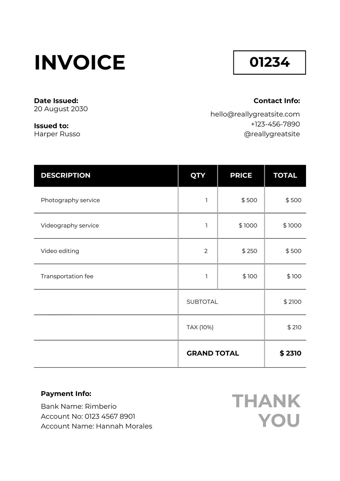 Free Printable Customizable Service Invoice Templates Canva