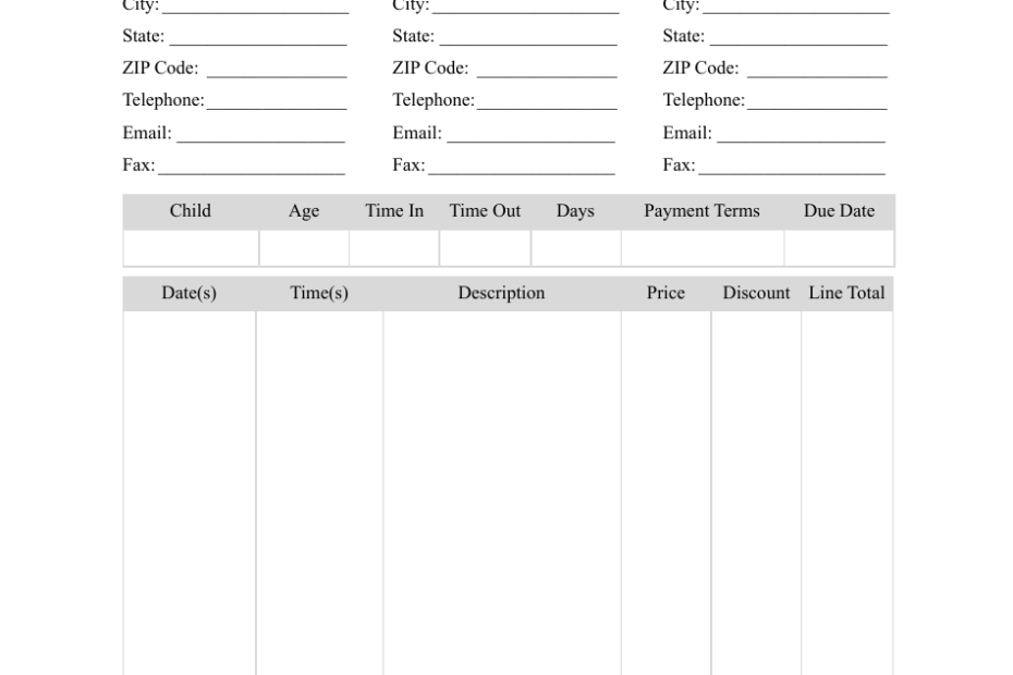 Free Printable Daycare Invoice Template