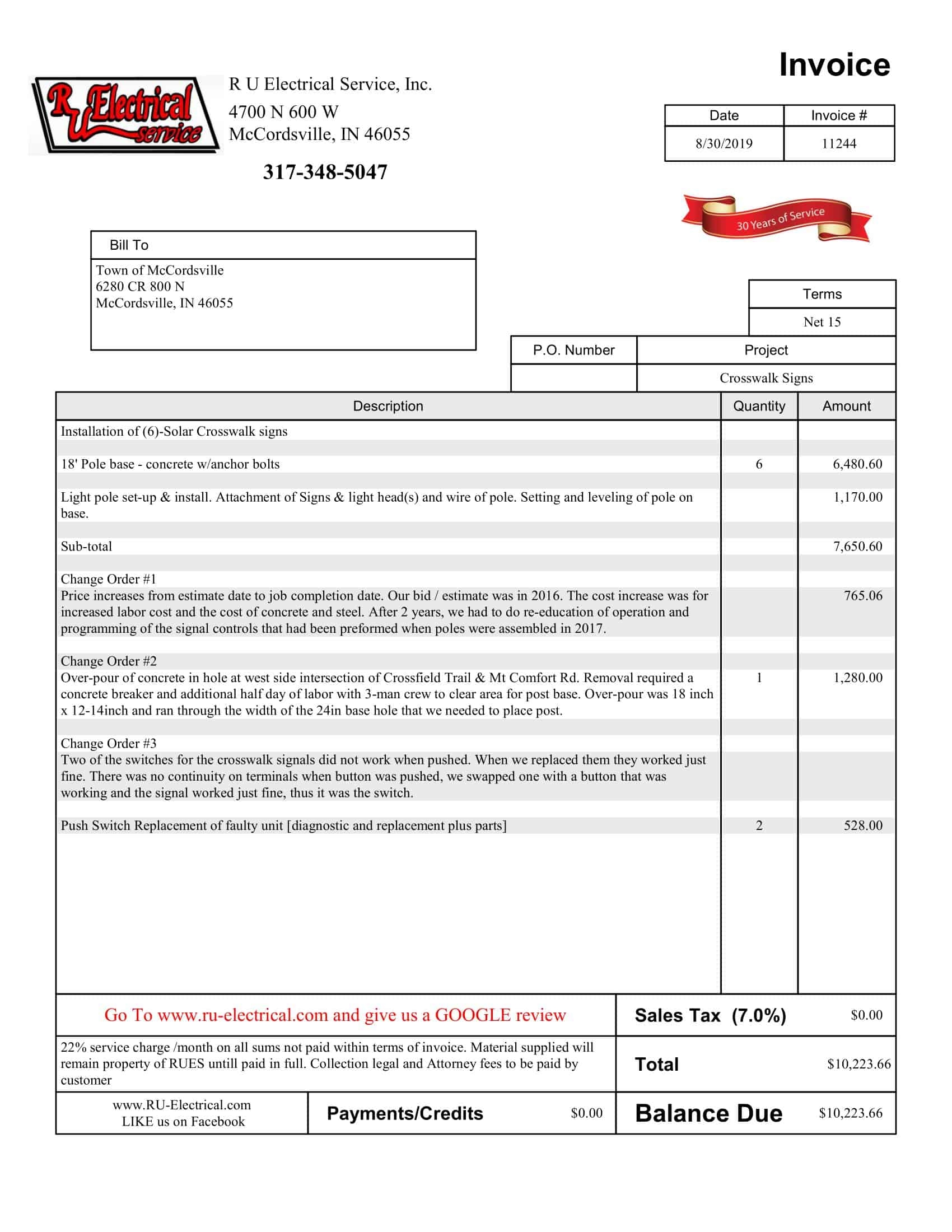 Free Printable Electrical Invoice Templates Word PDF Example