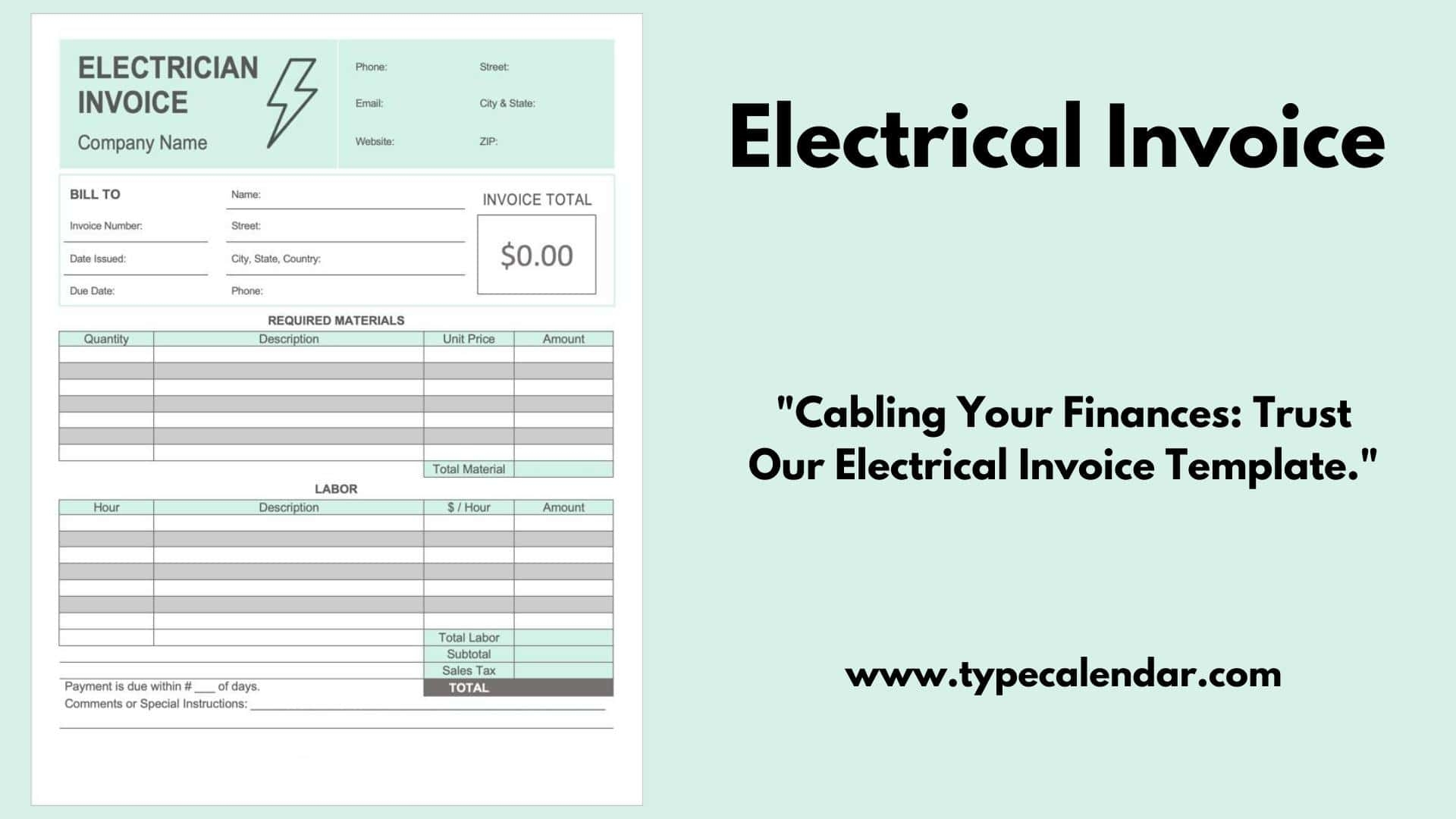 Free Printable Electrical Invoice Templates Word PDF Example
