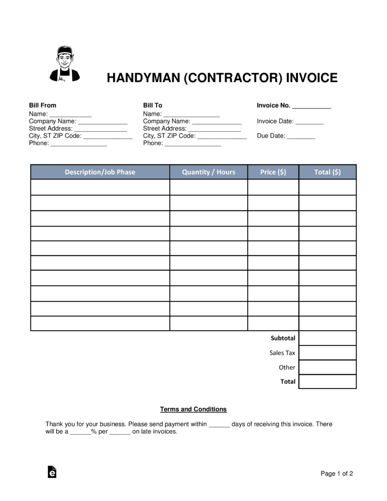 Free Printable Handyman Invoices Printable Templates