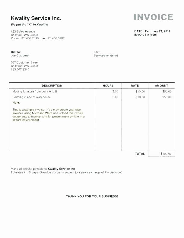 Free Printable Invoice For Services Rendered