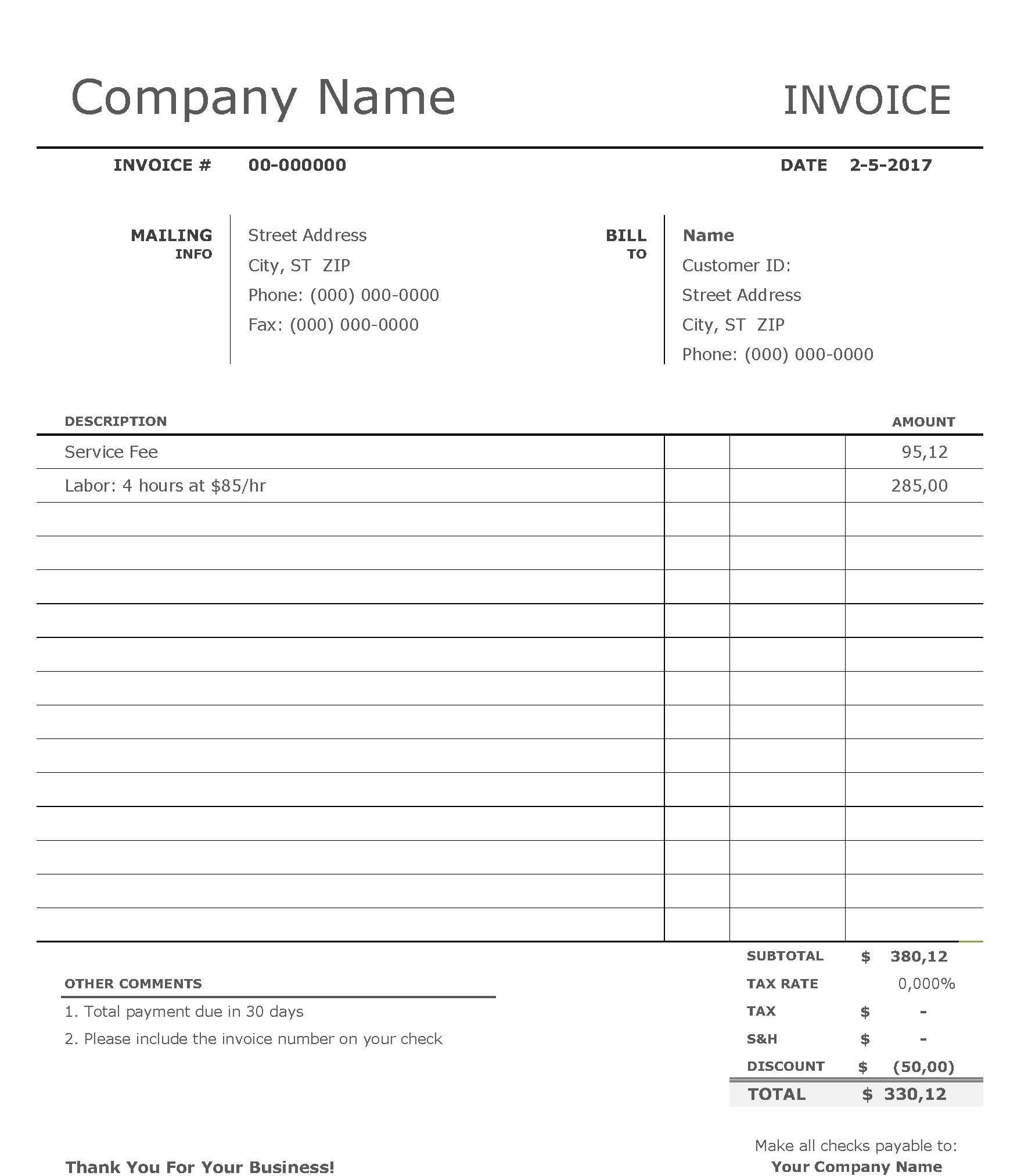Free Printable Invoice Templates