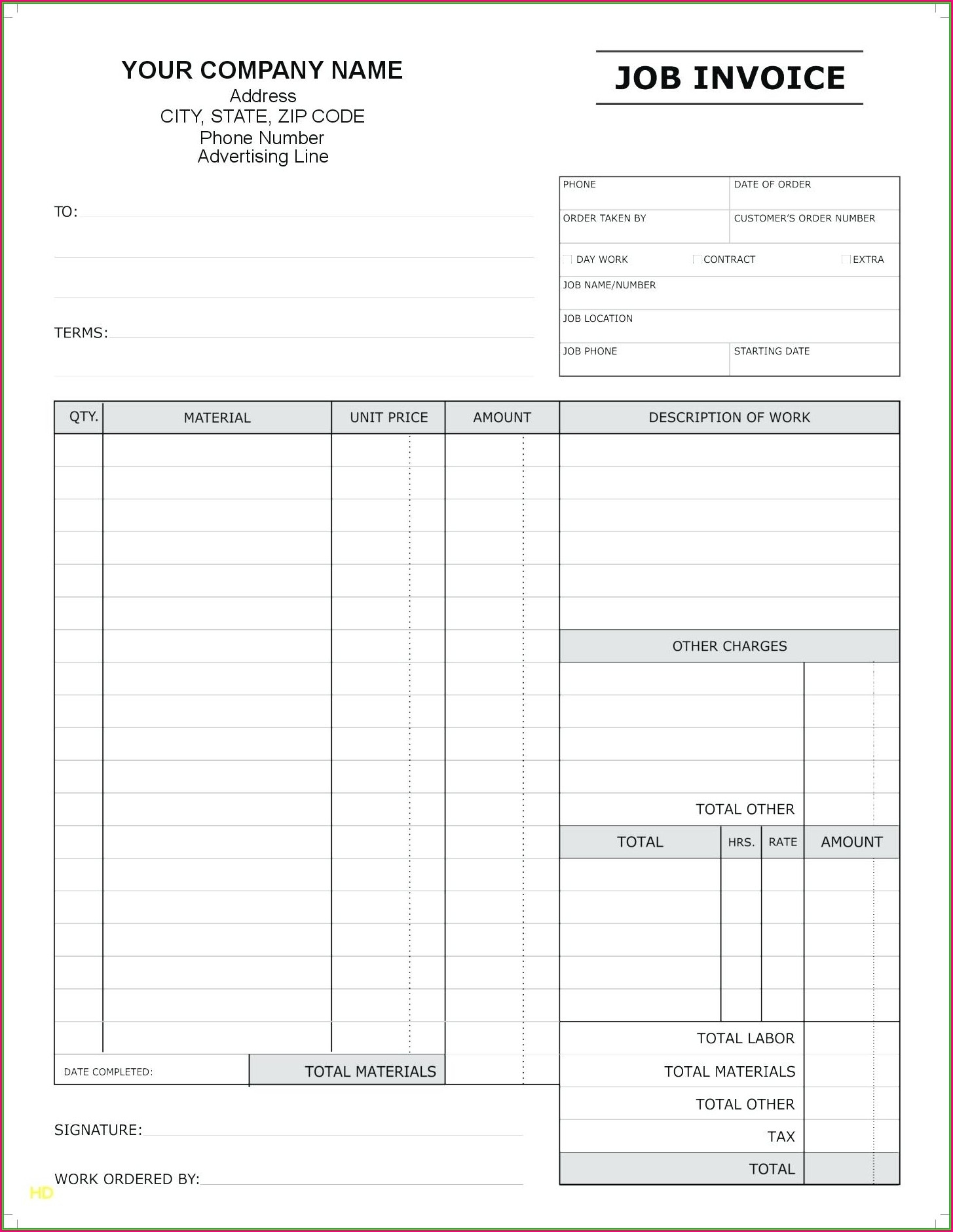 Free Printable Labor Invoice Free Printable Labor Invoice