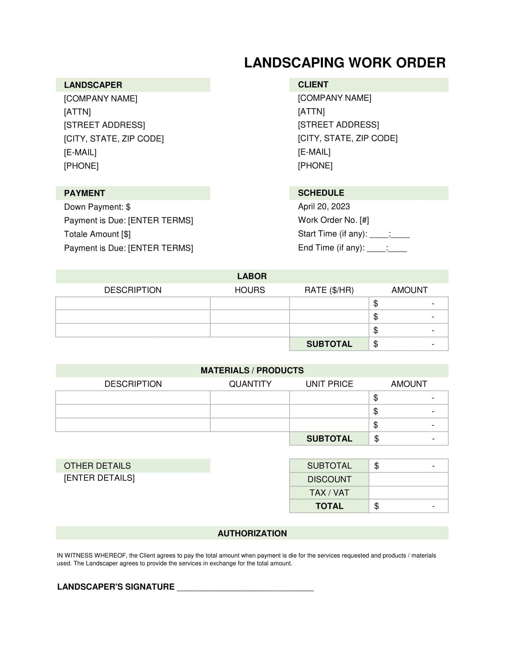 Free Printable Landscaping Invoice Templates PDF Word With Examples 