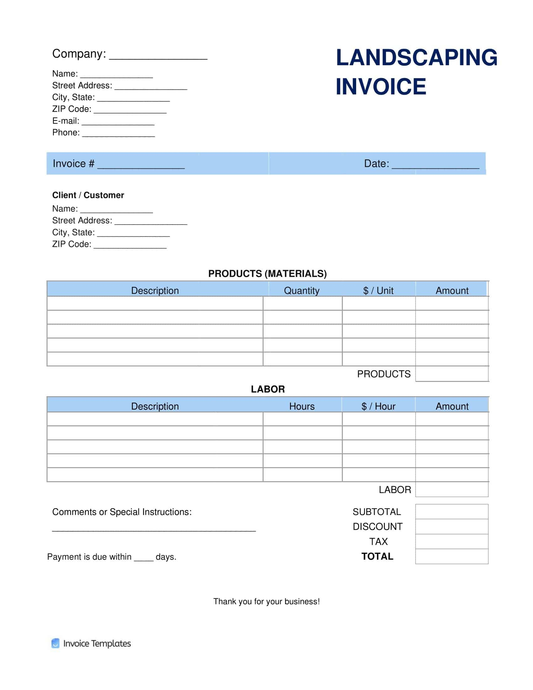 Free Printable Landscaping Invoice Templates PDF Word With Examples 