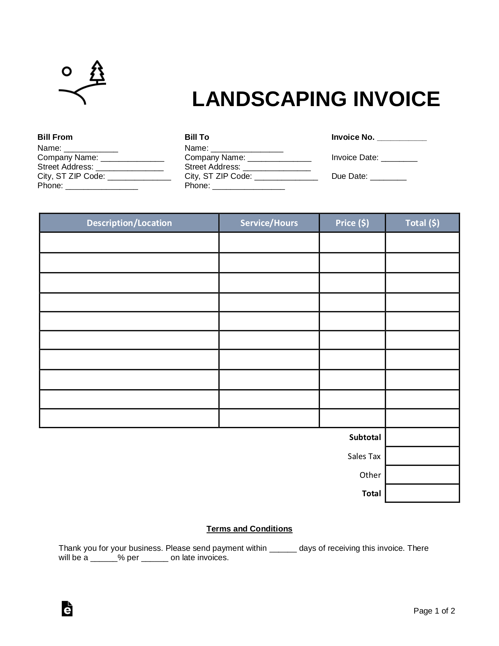 Free Printable Lawn Care Invoices Printable Templates