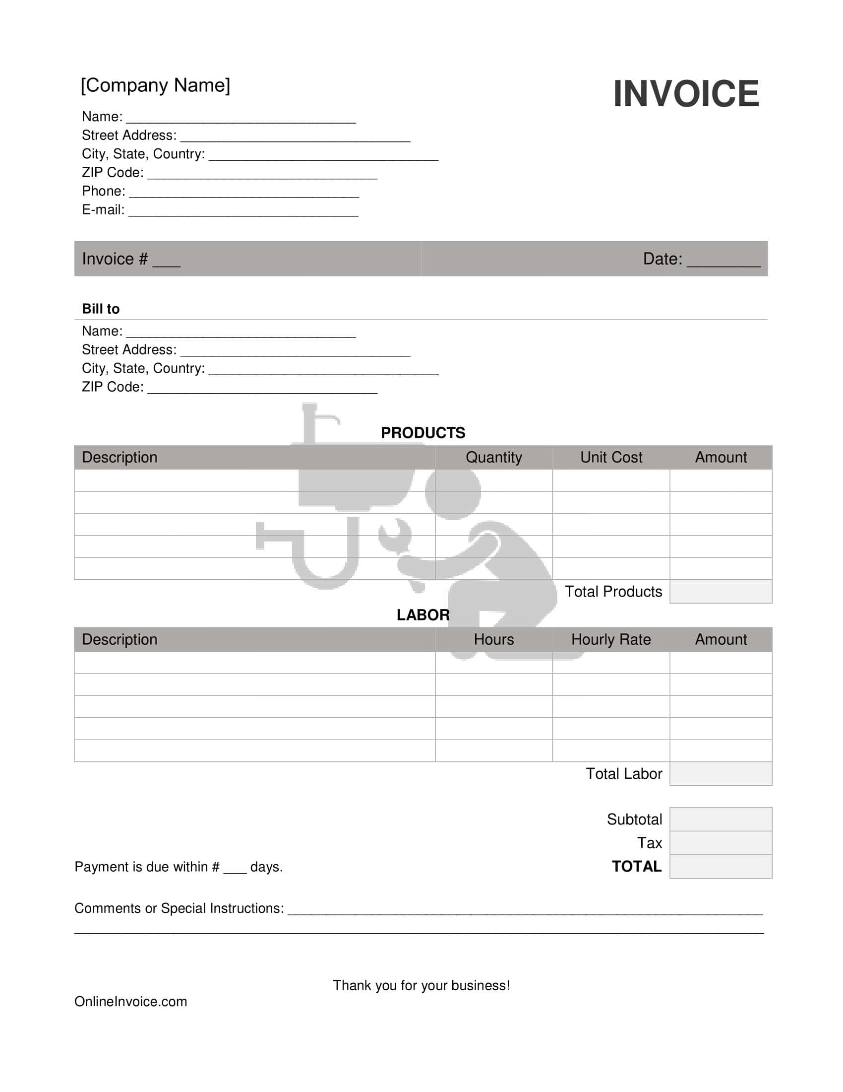 Free Printable Plumbing Invoice Templates Excel PDF 