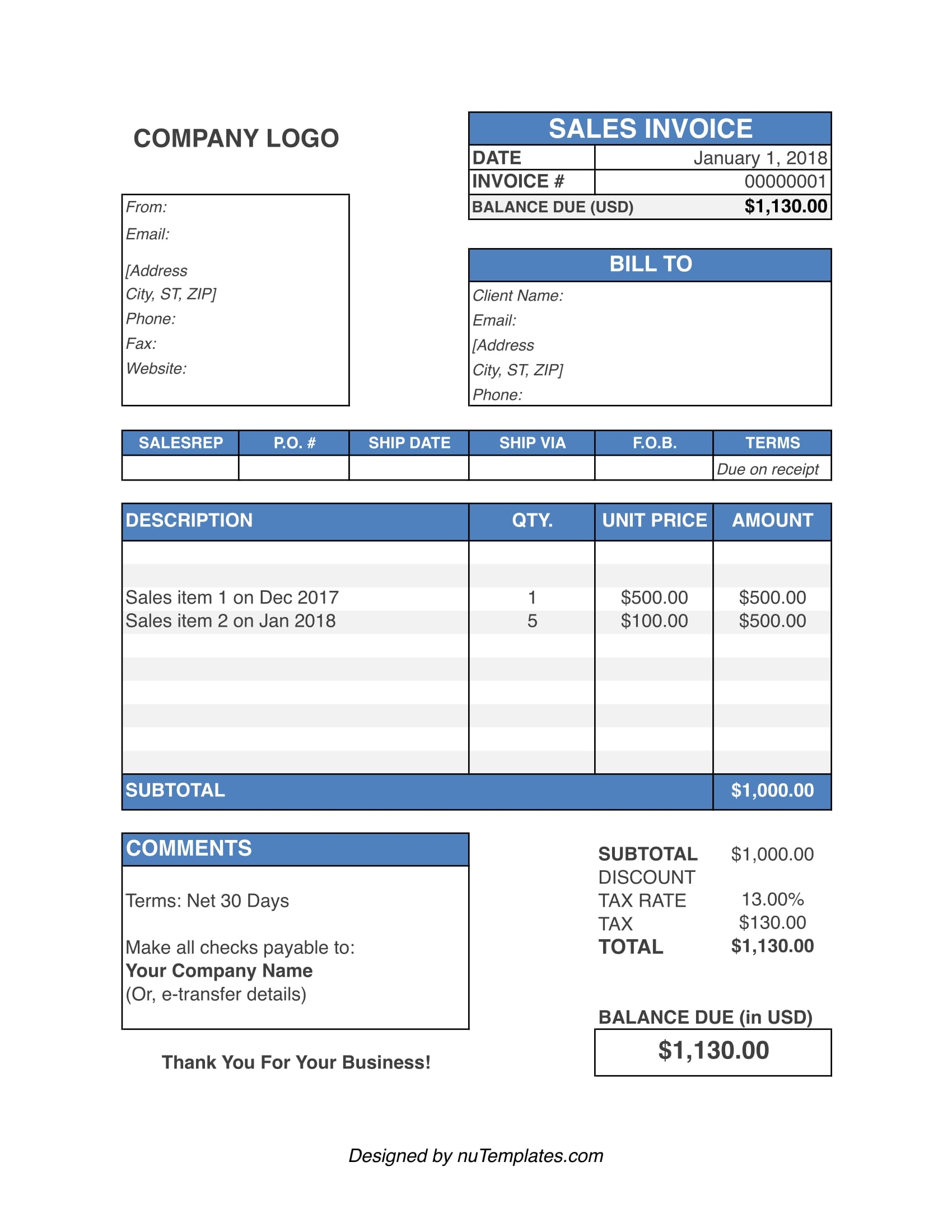 Free Printable Sales Invoice Template Printable Templates