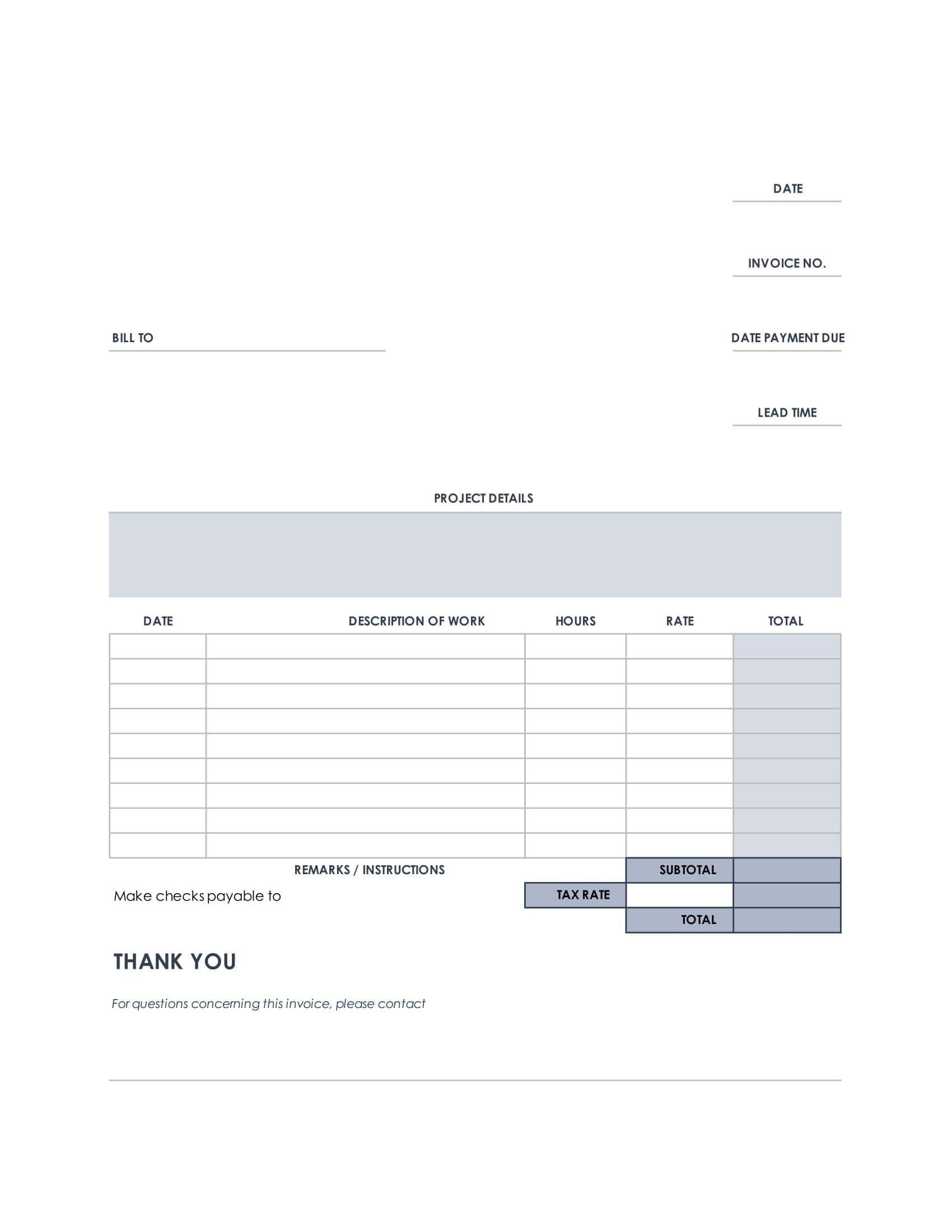 Free Printable Self Employed Invoice Templates Word PDF Hours Worked