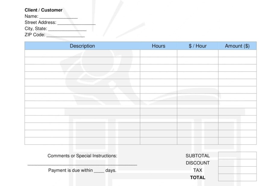 Free Printable Self Employed Invoice Templates Word PDF Hours Worked