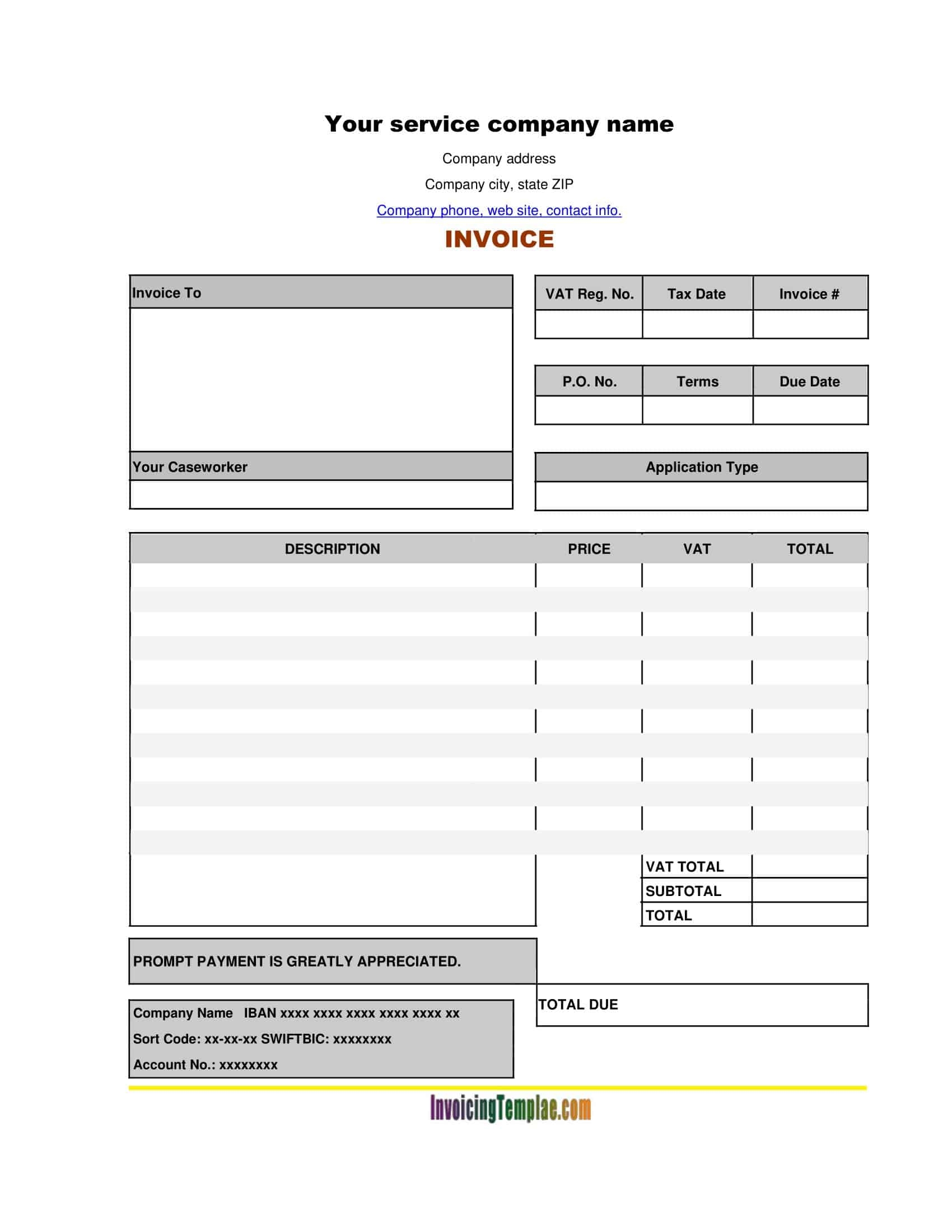 Free Printable Service Invoice Templates Word Excel PDF 